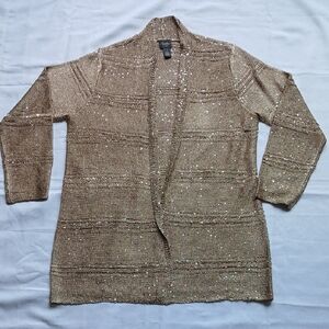 Chico's‎ Tan Cardigan Sweater Textured Knit Open Front Sz 1